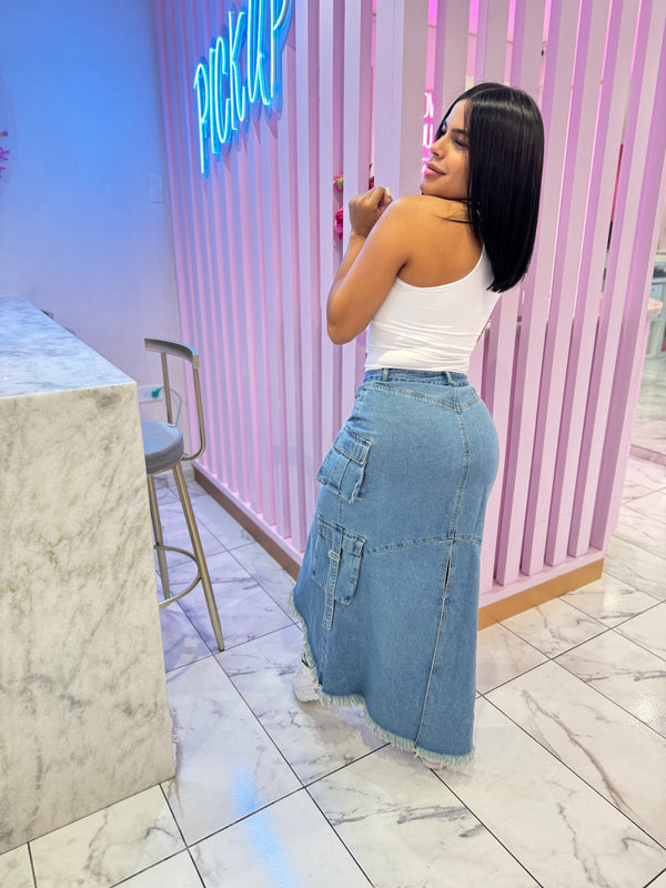 CARGO DENIM LONG SKIRT